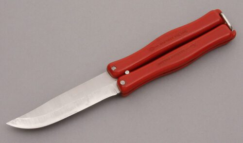 Hackman Knives Butterfly with Red Polymer Handles handle material - Obverse Side - Item #KLC09038