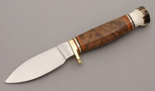 Marble's Knives Sport with Walnut & Stacked Leather handle material - Obverse Side - Item #KLC09045