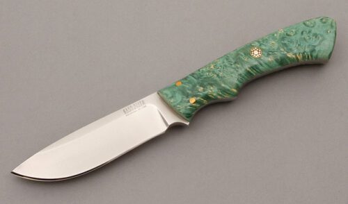 Bark River Knife & Tool Custom 2008 Drop Point Hunter with Emerald Elder Burl Wood Scales handle material - Obverse Side - Item #KLC09048