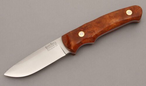Bark River Knife & Tool Drop Point Hunter with Amboynia Burl Wood Scales handle material - Obverse Side - Item #KLC09049