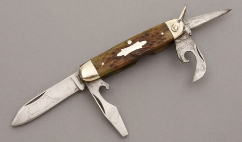 Western Cutlery Camp Knife with Jigged Bone Handle Scales handle material - Obverse Side - Item #KLC09054