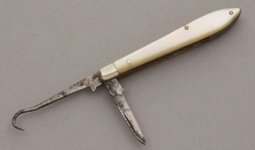 Unknown Maker Quill Pen Knife with Mother of Pearl Scales handle material - Obverse Side - Item #KLC09056