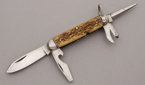 Ulster Knives Camp/Utility Knife with Jigged Bone Handle Scales handle material - Obverse Side - Item #KLC09057