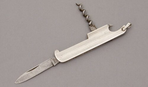 D.R.G.M. Bartenders/Utility Knife with Embossed Silver Handles handle material - Obverse Side - Item #KLC09069