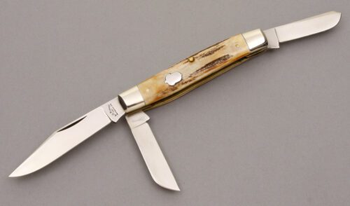 A.G. Russell 3 Blade Stockman with India Stag Scales handle material - Obverse Side - Item #KLC09071