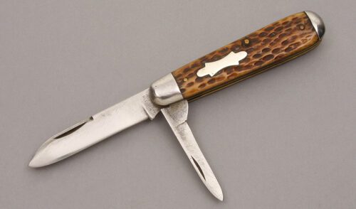 Robeson Cutlery Two Blade Jack with Peach Seed Jigged Bone handle material - Obverse Side - Item #KLC09075
