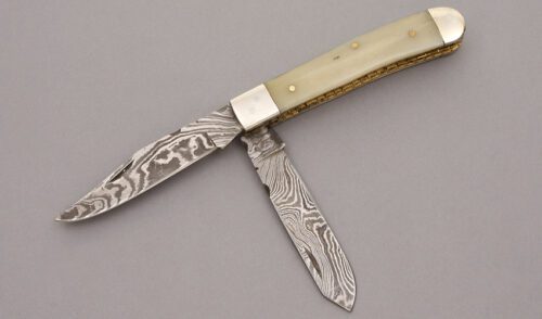 Unknown Maker Two Blade Trapper with Smooth Bone handle material - Obverse Side - Item #KLC09087