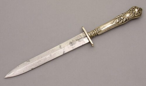 Unknown Maker Dagger with Embossed Silver? handle material - Obverse Side - Item #KLC09089