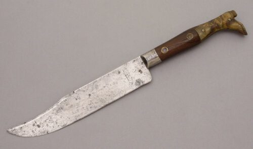 J S Paris Small Bowie with Wood & Sheep Horn Handles handle material - Obverse Side - Item #KLC09090