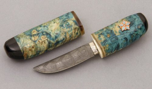 Unknown Maker Miniature Katano with Green Spalted Maple Handle handle material - Obverse Side - Item #KLC09094