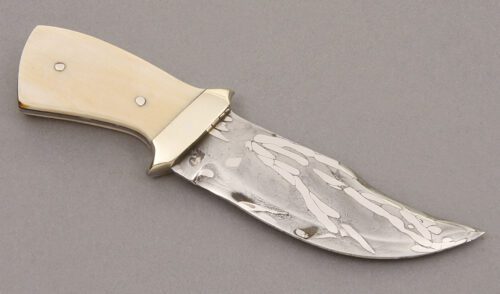 Unknown Maker Miniature Bowie with Ancient Ivory Handle Scales handle material - Obverse Side - Item #KLC09095