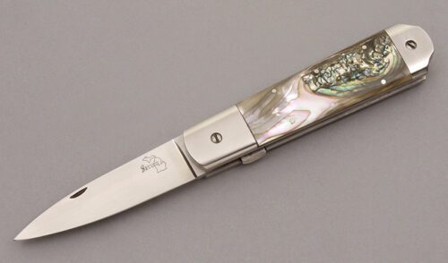 Jim Serven Linerlock with Abalone Shell Handle Scales handle material - Obverse Side - Item #KLC09099