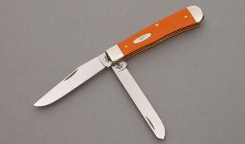 Case Cutlery 10254 Two Blade Trapper with Orange G10 Handle Scales handle material - Obverse Side - Item #KLC09111
