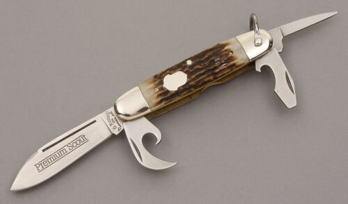 A.G. Russell Premium Scout Knife with India Stag Scales handle material - Obverse Side - Item #KLC09115