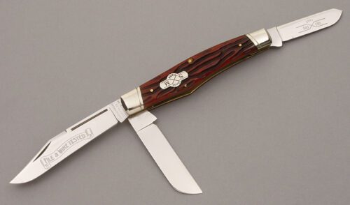 Schatt & Morgan 043150 Large Reverse Gunstock with Worm Groove Jigged Bone handle material - Obverse Side - Item #KLC09125