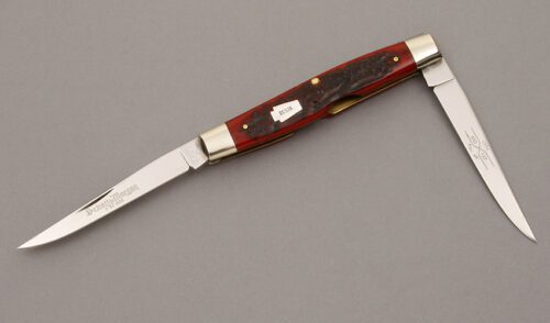 Schatt & Morgan 042127 Yankee Muskrat with Rodgers Crimson Jigged Bone handle material - Obverse Side - Item #KLC09131
