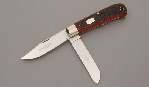 Schatt & Morgan 04213T Mountain Man Trapper with Rodgers Crimson Jigged Bone handle material - Obverse Side - Item #KLC09136