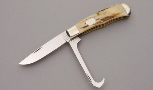 A.G. Russell Hoofpick Trapper with India Stag handle material - Obverse Side - Item #KLC09141