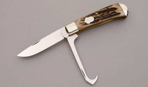 A.G. Russell Hoofpick Trapper with India Stag handle material - Obverse Side - Item #KLC09142
