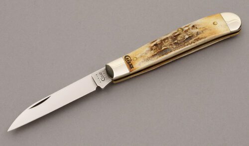 Case Cutlery 5107W Mini Wharncliffe Trapper with Stag Handle Scales handle material - Obverse Side - Item #KLC09153