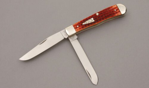 Cattaraugus Cutlery Trapper with Red Jigged Bone Scales handle material - Obverse Side - Item #KLC09159