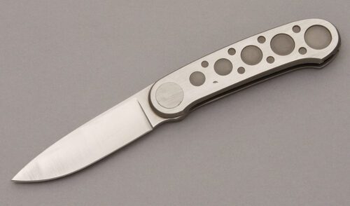 Pacific Cutlery Barry Wood Butterfly Folder with Machined Stainless Steel handle material - Obverse Side - Item #KLC09165