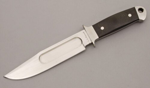 A.G. Russell Field Knife with Black Micarta Handle Scales handle material - Obverse Side - Item #KLC09192