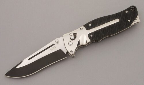 SOG Knives Fatcat Arc-Lock with Kraton Scales handle material - Obverse Side - Item #KLC09195