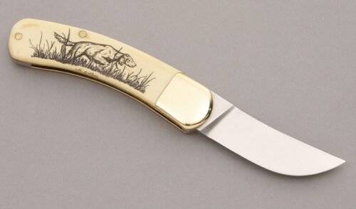 Unknown Maker Lockback with Ancient Ivory Handle Scales handle material - Obverse Side - Item #KLC09214