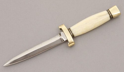 Unknown Maker Miniature Custom Dagger with Fossil Walrus Ivory Handle handle material - Obverse Side - Item #KLC09215