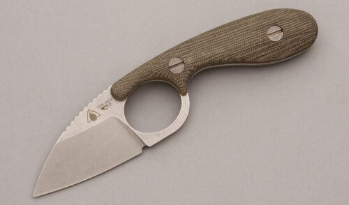 Survive Knives Necker II with Green Canvas Micarta handle material - Obverse Side - Item #KLC09217