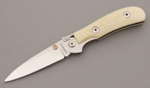 A.G. Russell K87C One Hand Knife with Ivory Rucarta Handle Scales handle material - Obverse Side - Item #KLC09219
