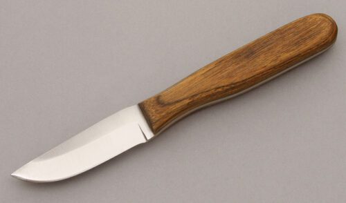 Anza Knives Small Game Knife with Wood Handle Scales handle material - Obverse Side - Item #KLC09223