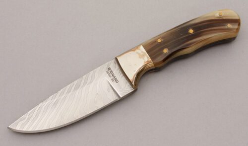 Gerome Weinand Damascus Hunter with Smooth Horn Handle Scales handle material - Obverse Side - Item #KLC09227