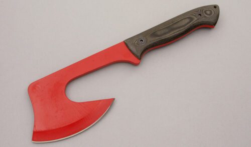 Mineral Mountain Hatchet Pack Axe with Green & Black Canvas Micarta handle material - Obverse Side - Item #KLC09229