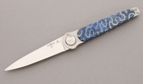 Lone Wolf Knives Defender Axial Lock with Blue Brain Coral Scales handle material - Obverse Side - Item #KLC09241