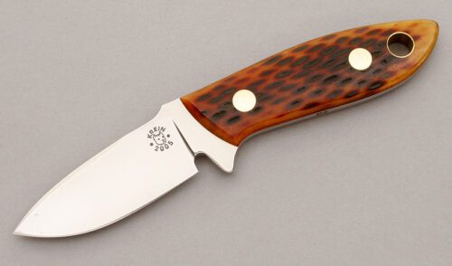 Tom Krein Small Hunter with Amber Jigged Bone Scales handle material - Obverse Side - Item #KLC09242