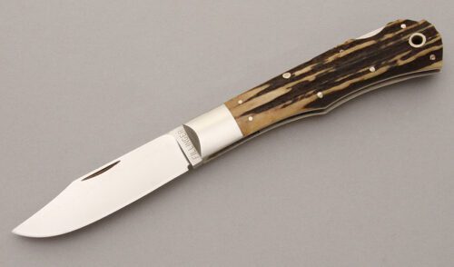 John Fillinger Remington 1306 Lockback with Stag Handle Scales handle material - Obverse Side - Item #KLC09249