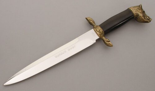 Kershaw Knives The Golden Boar Fighter with Black Linen Micarta handle material - Obverse Side - Item #KLC09250