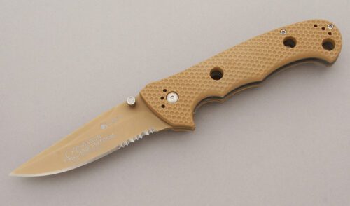 CRKT Knives Desert Cruiser Linerlock with Desert Tan Zytel handle material - Obverse Side - Item #KLC09254