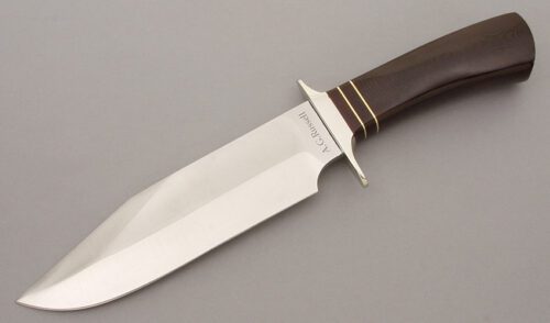 A.G. Russell 1861 Bowie with Burgandy Micarta Handle handle material - Obverse Side - Item #KLC09262