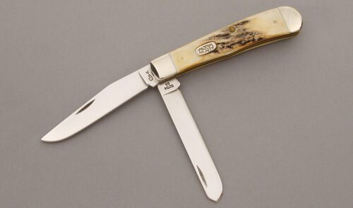 Case Cutlery 5254 SS Two Blade Trapper with Stag Handle Scales handle material - Obverse Side - Item #KLC09272