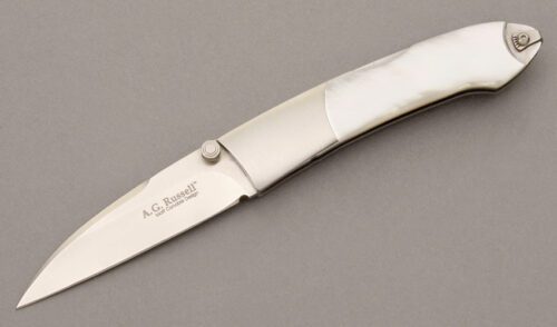 A.G. Russell Spire Midlock with Mother of Pearl Handle Scales handle material - Obverse Side - Item #KLC09275