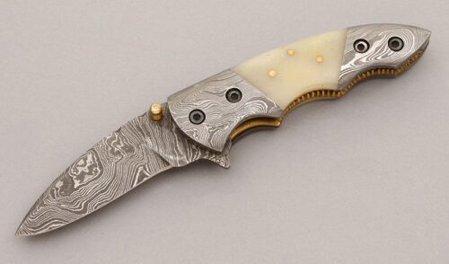 Unknown Maker Linerlock with Smooth White Bone handle material - Obverse Side - Item #KLC09288