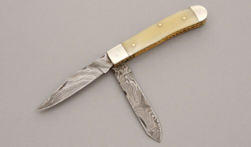 Unknown Maker Two Blade Trapper with Smooth White Bone handle material - Obverse Side - Item #KLC09294