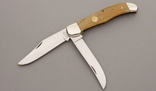 Canal Street Cutlery Folding Hunter with Oiled Rams Horn Scales handle material - Obverse Side - Item #KLC09298