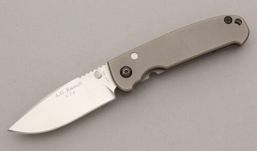 A.G. Russell Acies 2 Framelock with Titanium Frame handle material - Obverse Side - Item #KLC09305