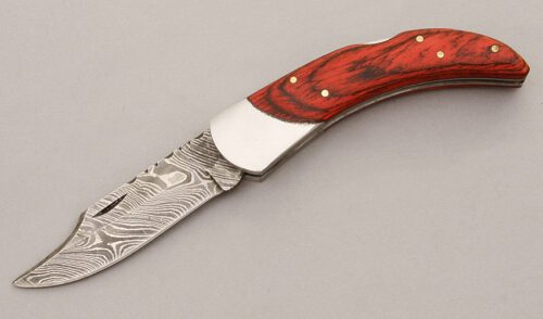 Unknown Maker Lockback Folder with Red Wood Micarta Scales handle material - Obverse Side - Item #KLC09317