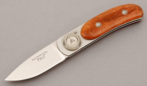 Lone Wolf Knives Paul Pocket Folder with Amboyna Wood Scales handle material - Obverse Side - Item #KLC09322