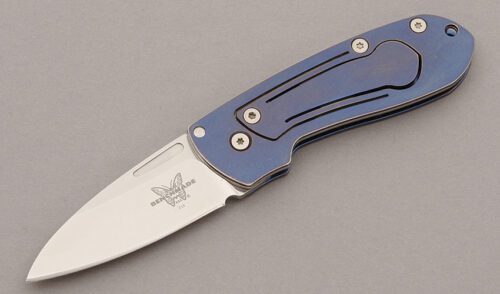 Benchmade Knives Model 310 Benchmite with Blue Anodized Titanium handle material - Obverse Side - Item #KLC09324